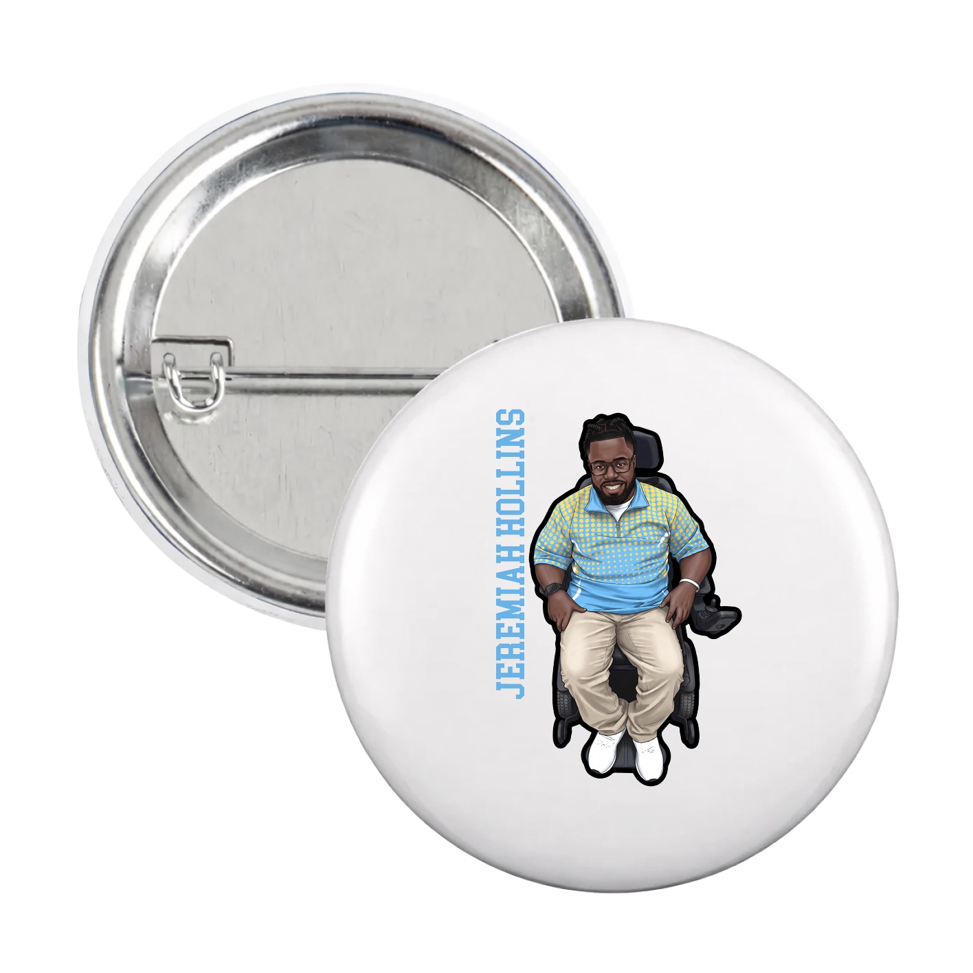 Game Day Button — Name Vertical in White