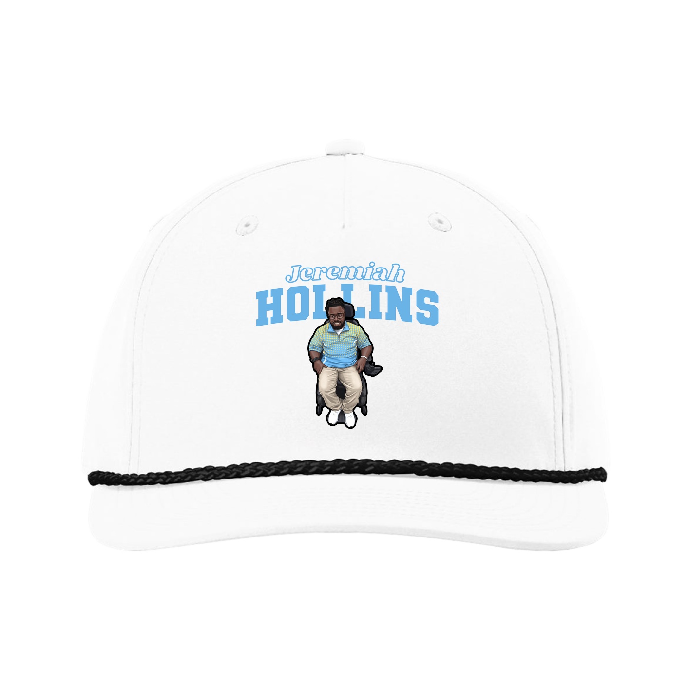 Five-Panel Classic Rope Cap — Name Arch in White