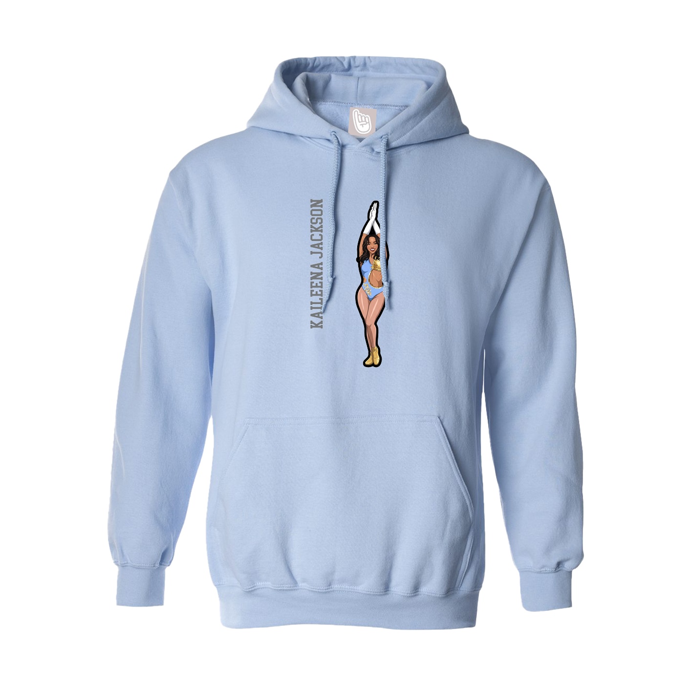 Hoodie — Name Vertical in Light Blue