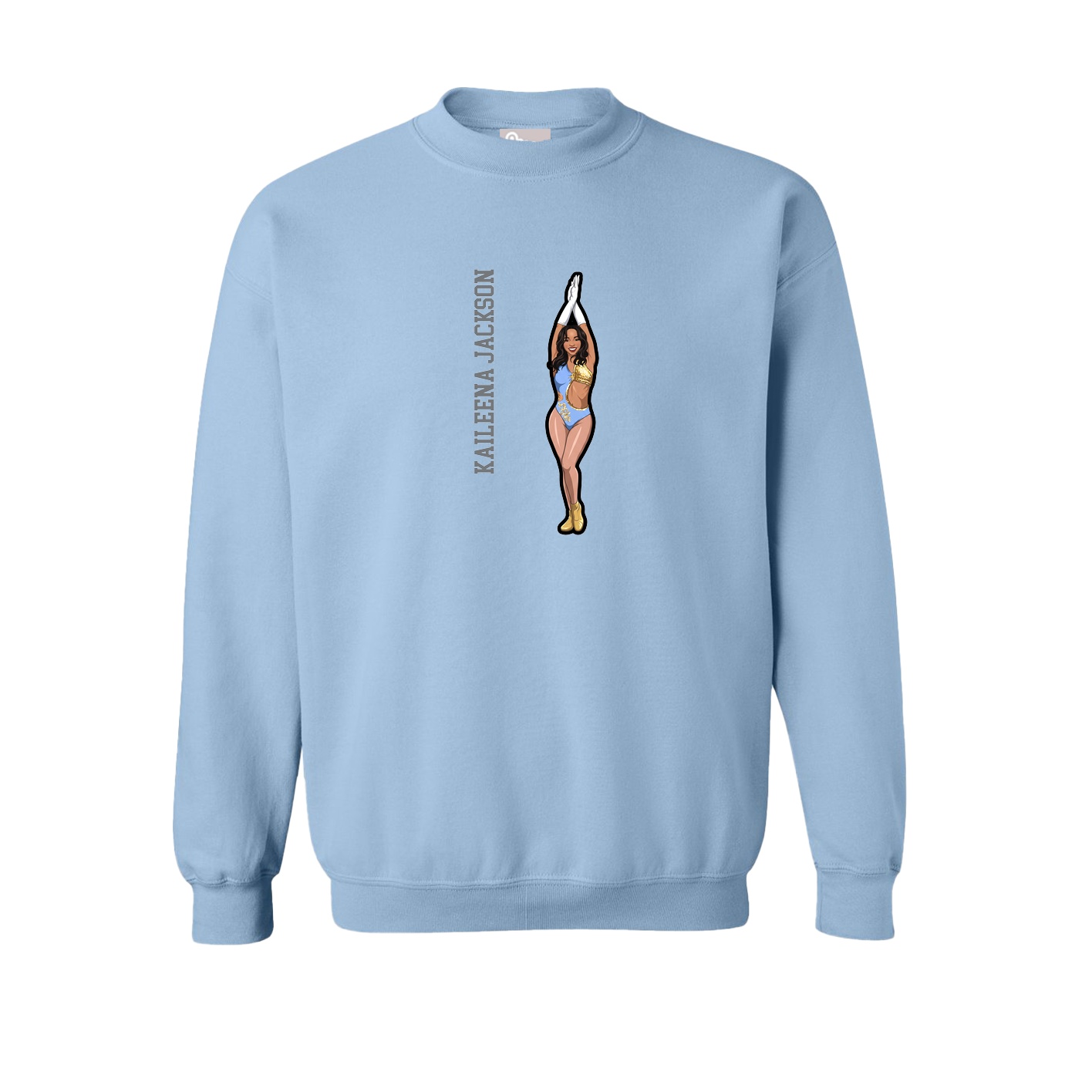 Fleece Crew — Name Vertical in Light Blue