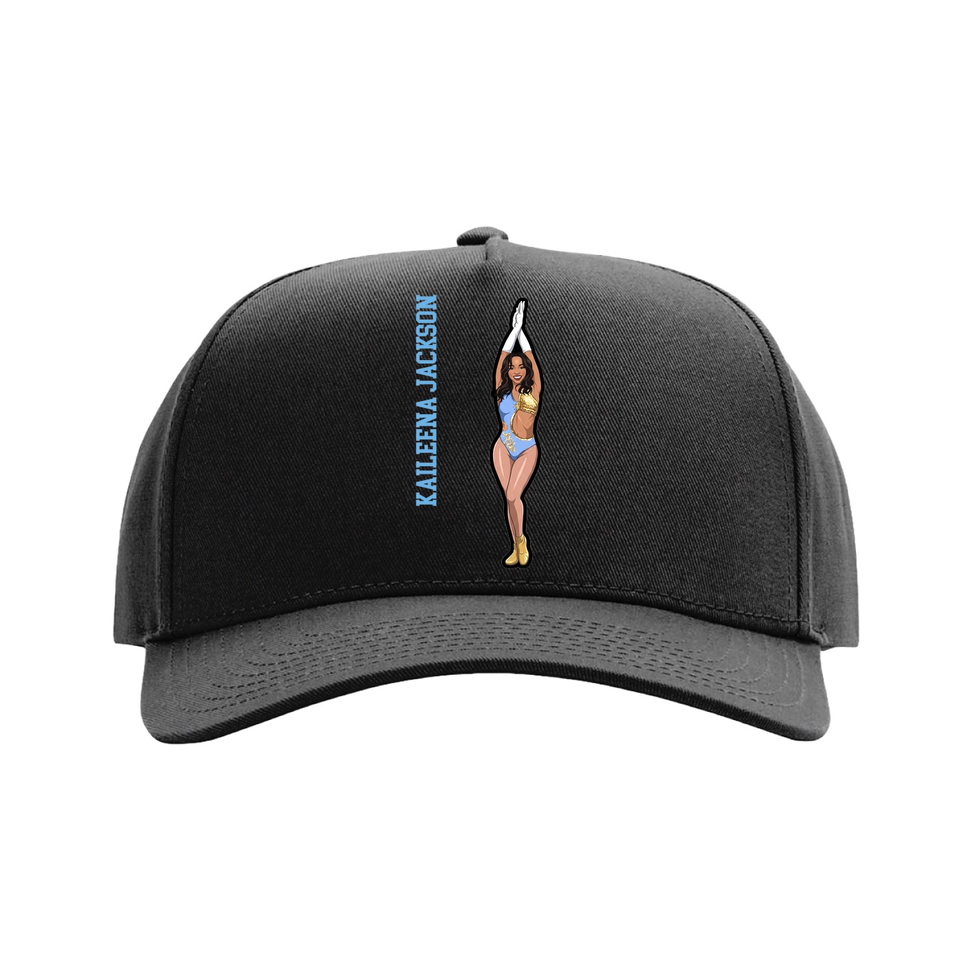 Full Fabric Five-Panel Champ Cap — Name Vertical in Black