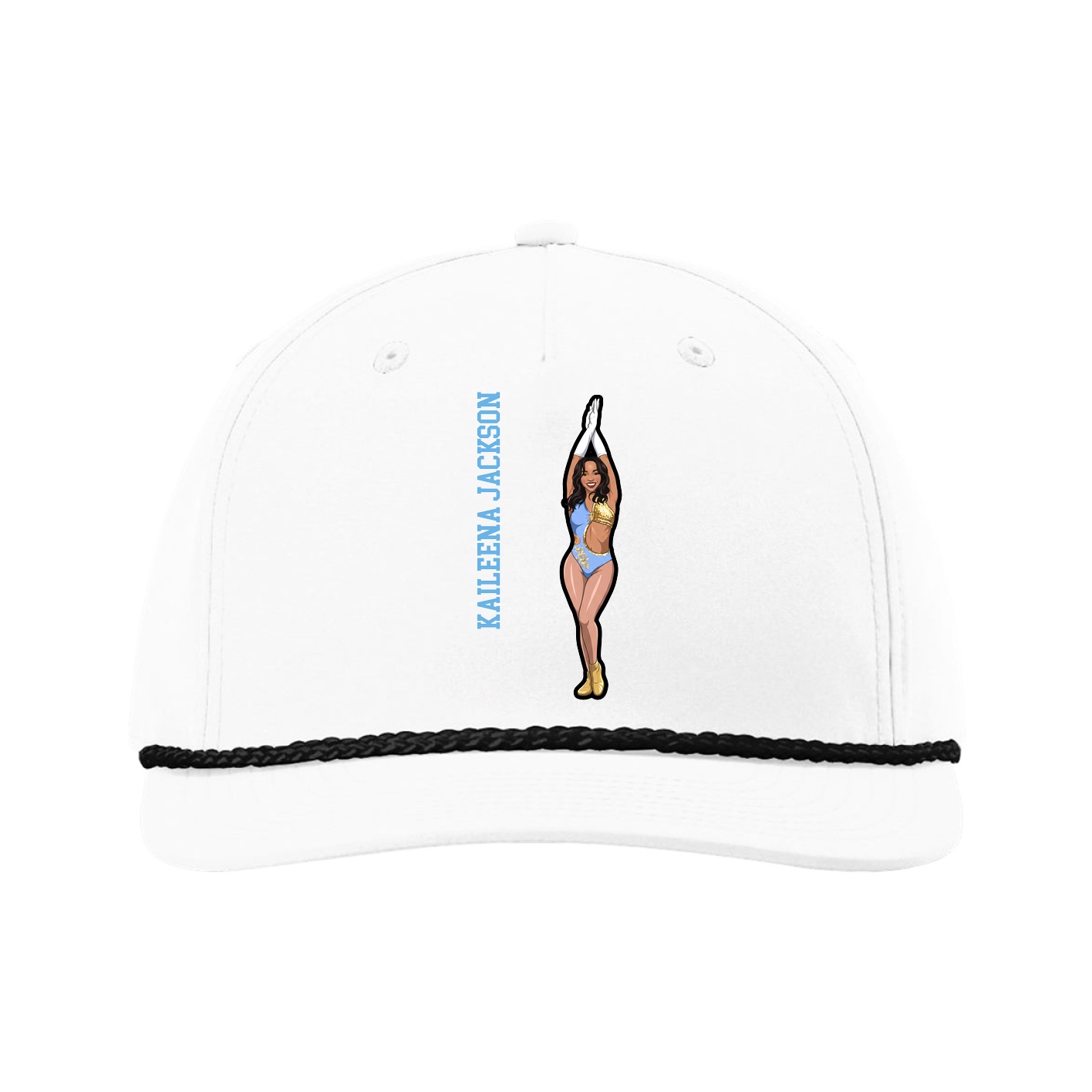 Five-Panel Classic Rope Cap — Name Vertical in White