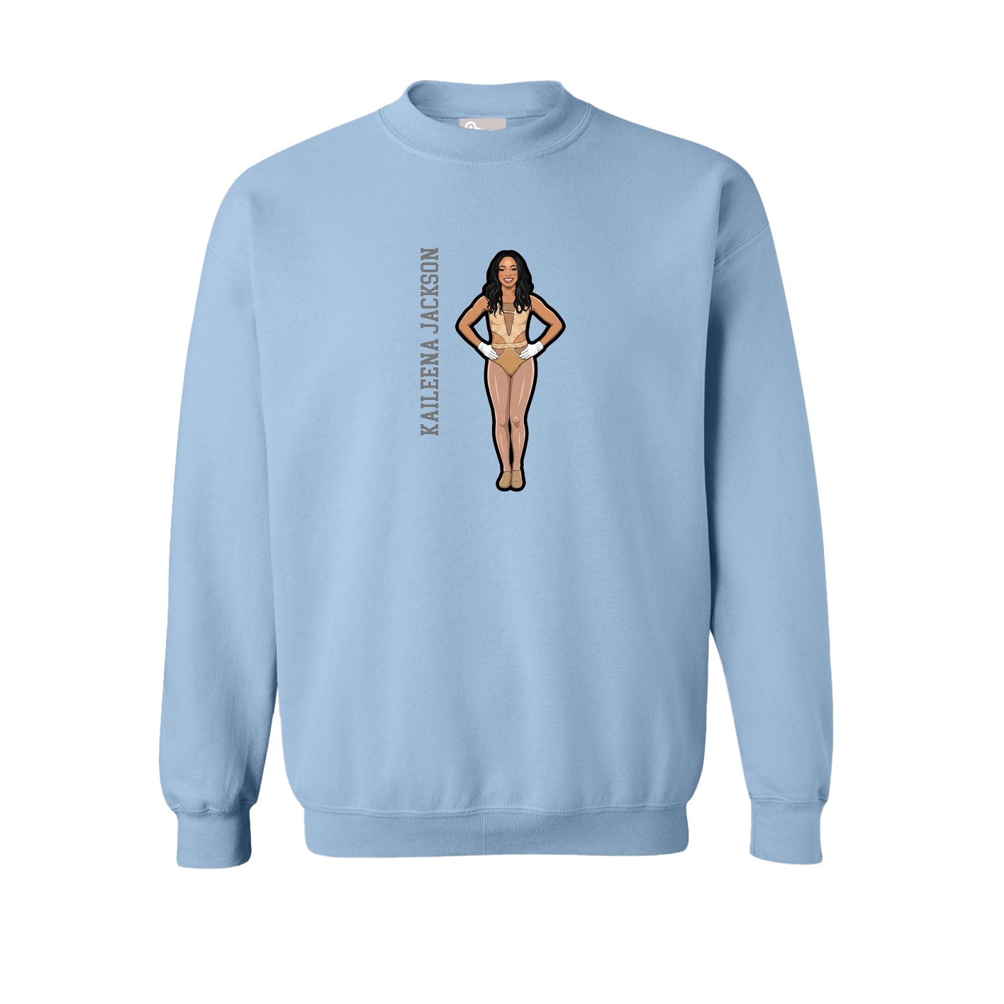Fleece Crew — Name Vertical in Light Blue