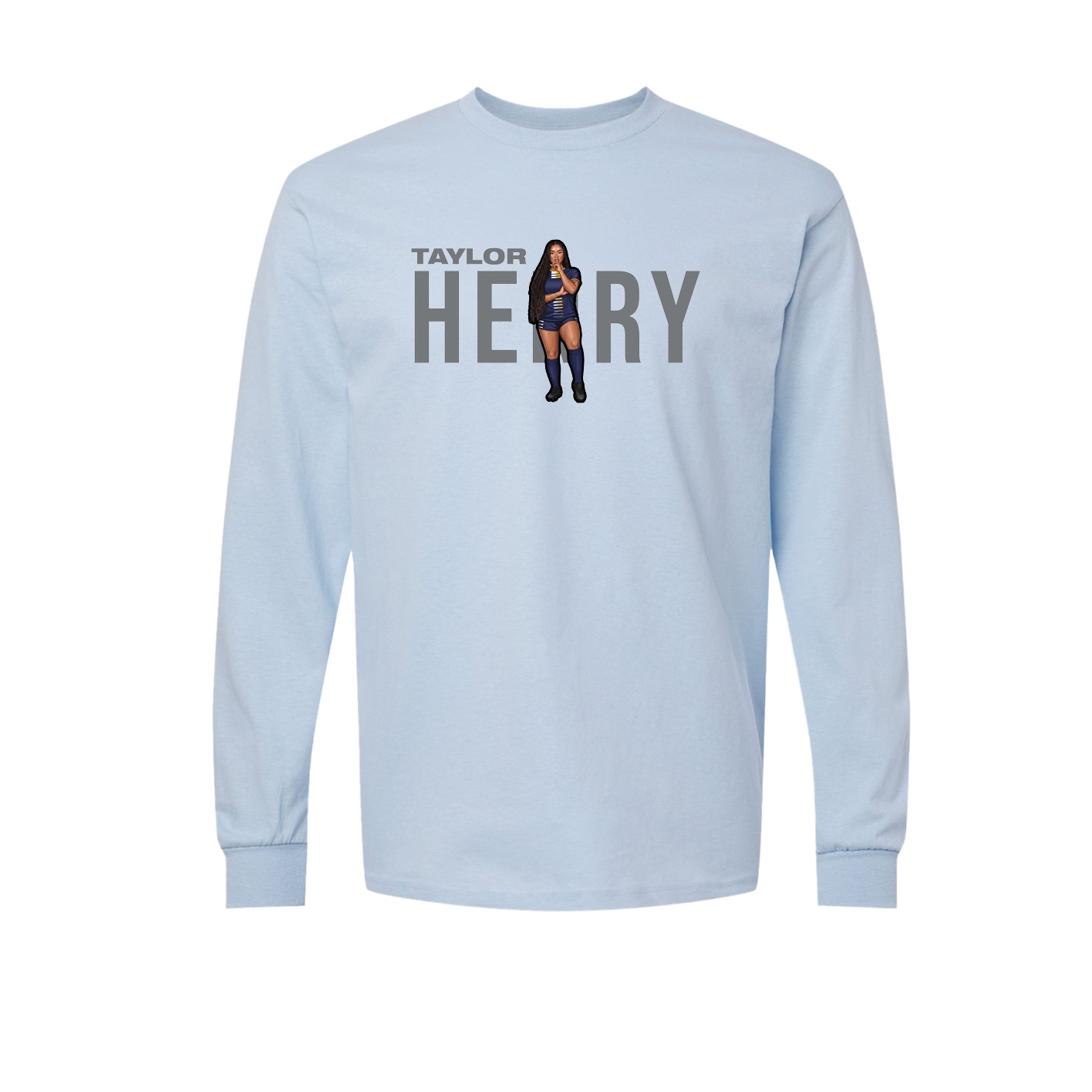 Long Sleeve Tee — Player Name in Light Blue