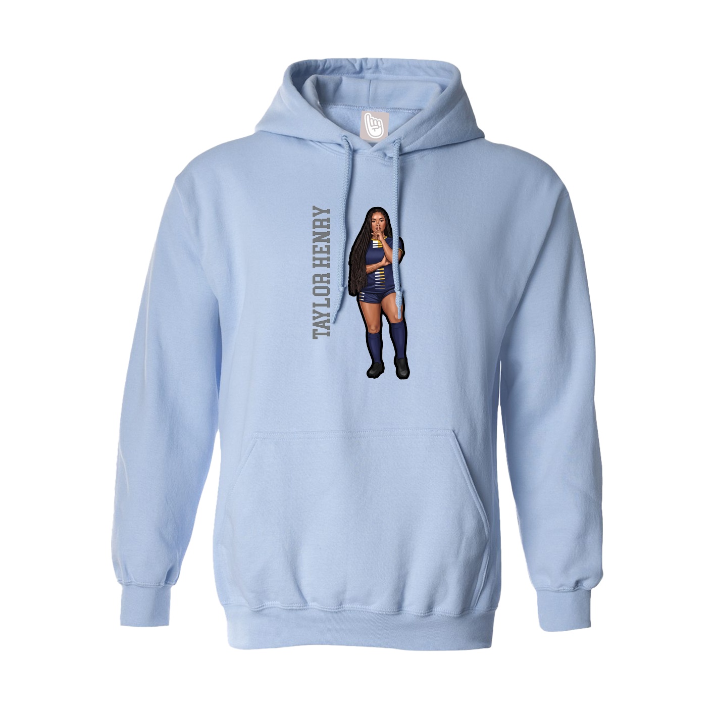 Hoodie — Name Vertical in Light Blue