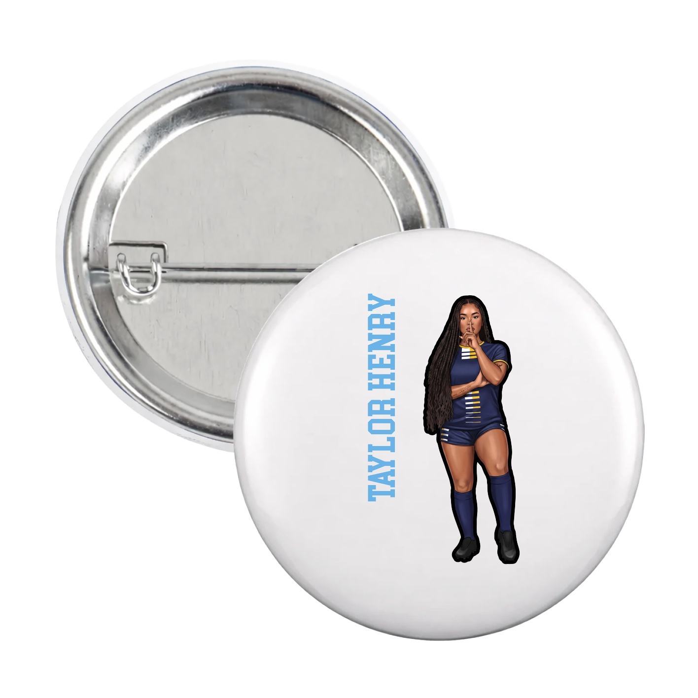 Game Day Button — Name Vertical in White