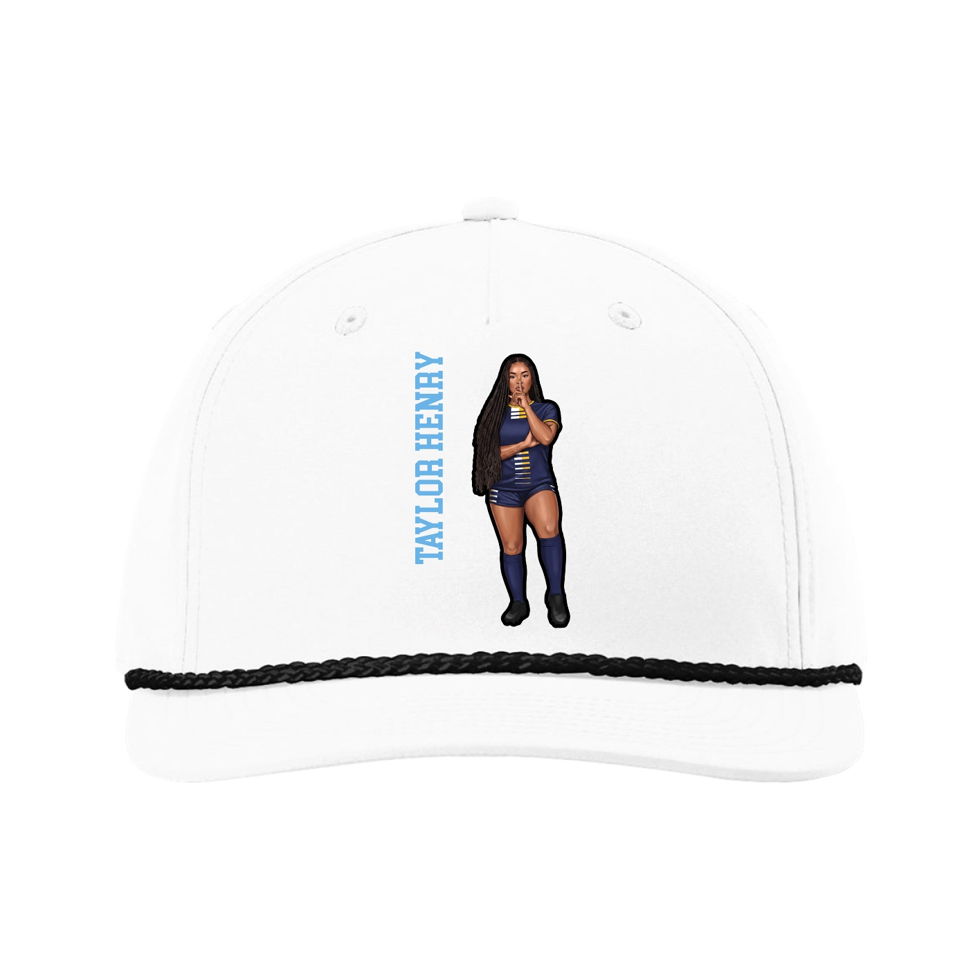 Five-Panel Classic Rope Cap — Name Vertical in White
