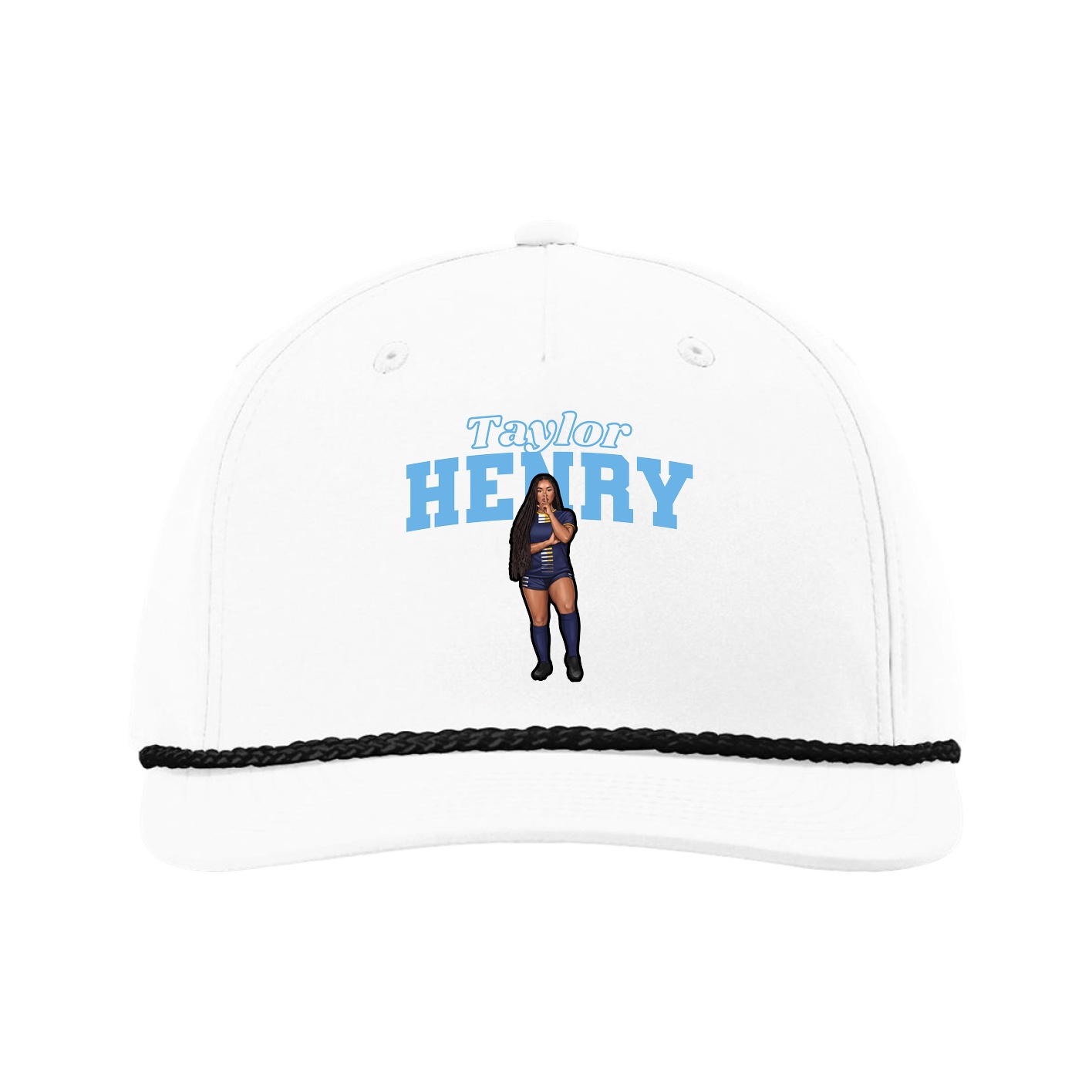 Five-Panel Classic Rope Cap — Name Arch in White