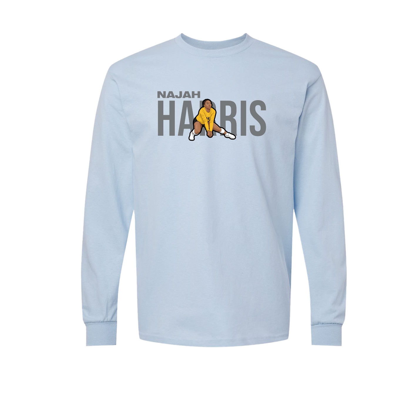 Long Sleeve Tee — Player Name in Light Blue