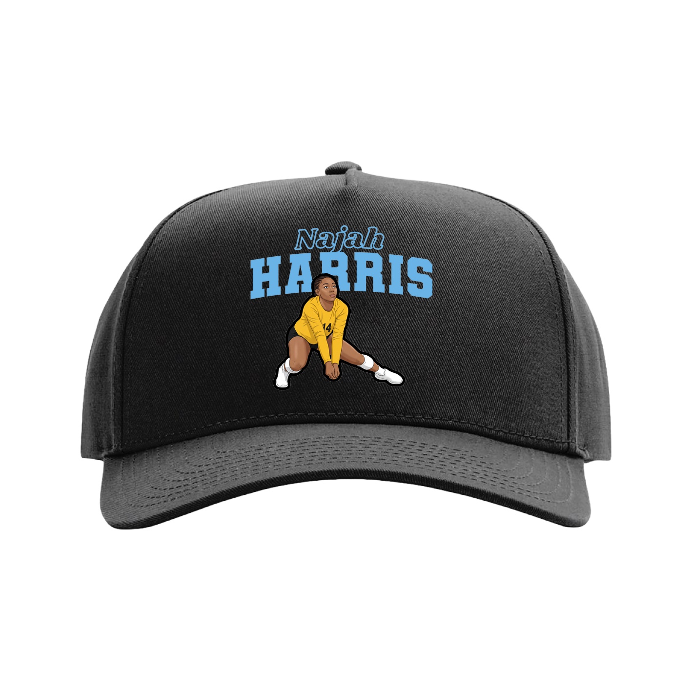 Full Fabric Five-Panel Champ Cap — Name Arch in Black