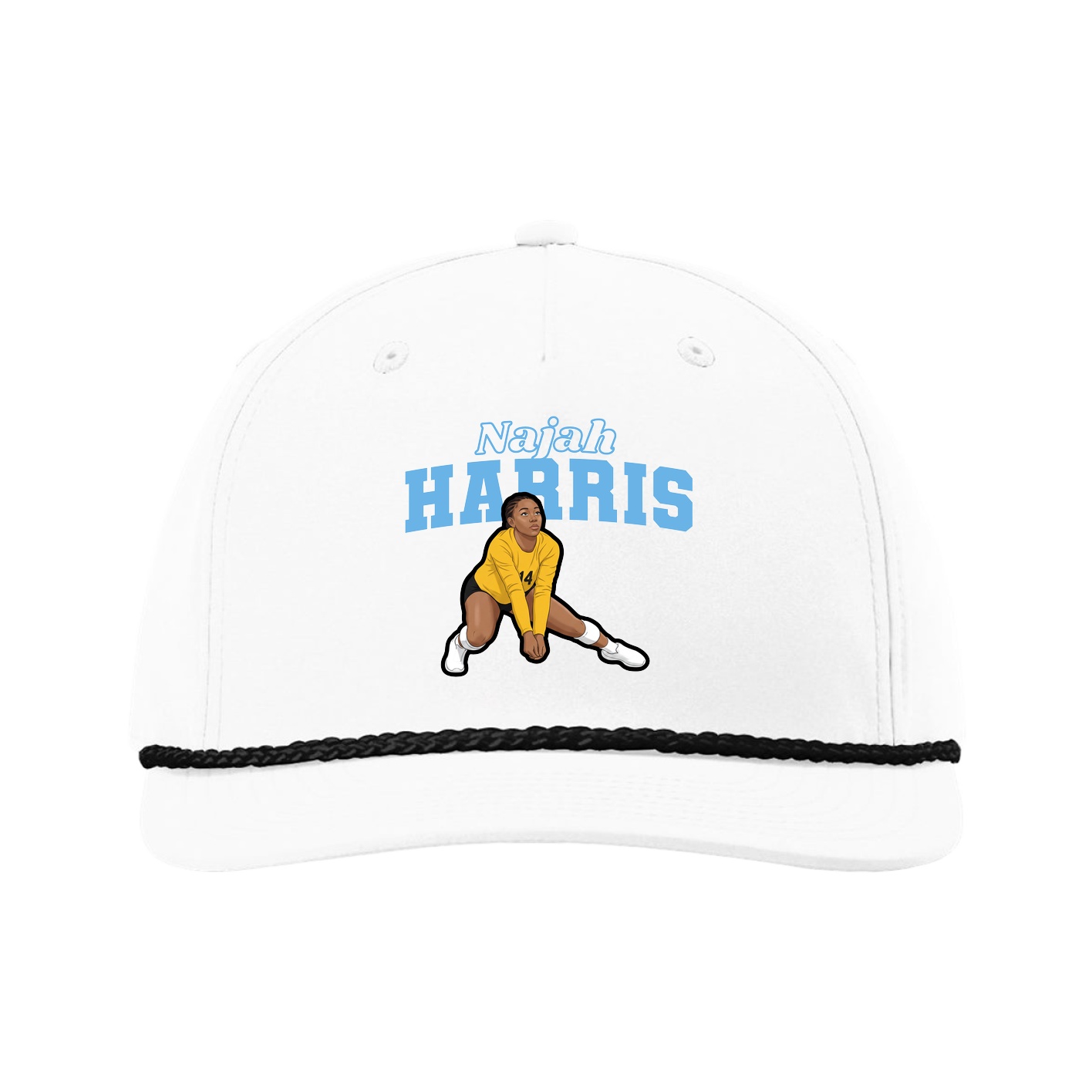 Five-Panel Classic Rope Cap — Name Arch in White