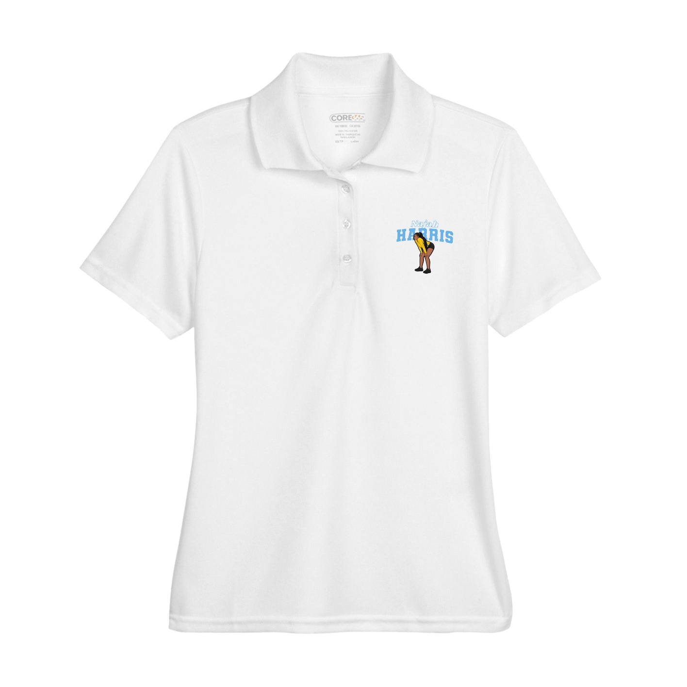 Womens Performance Polo — Name Arch in White