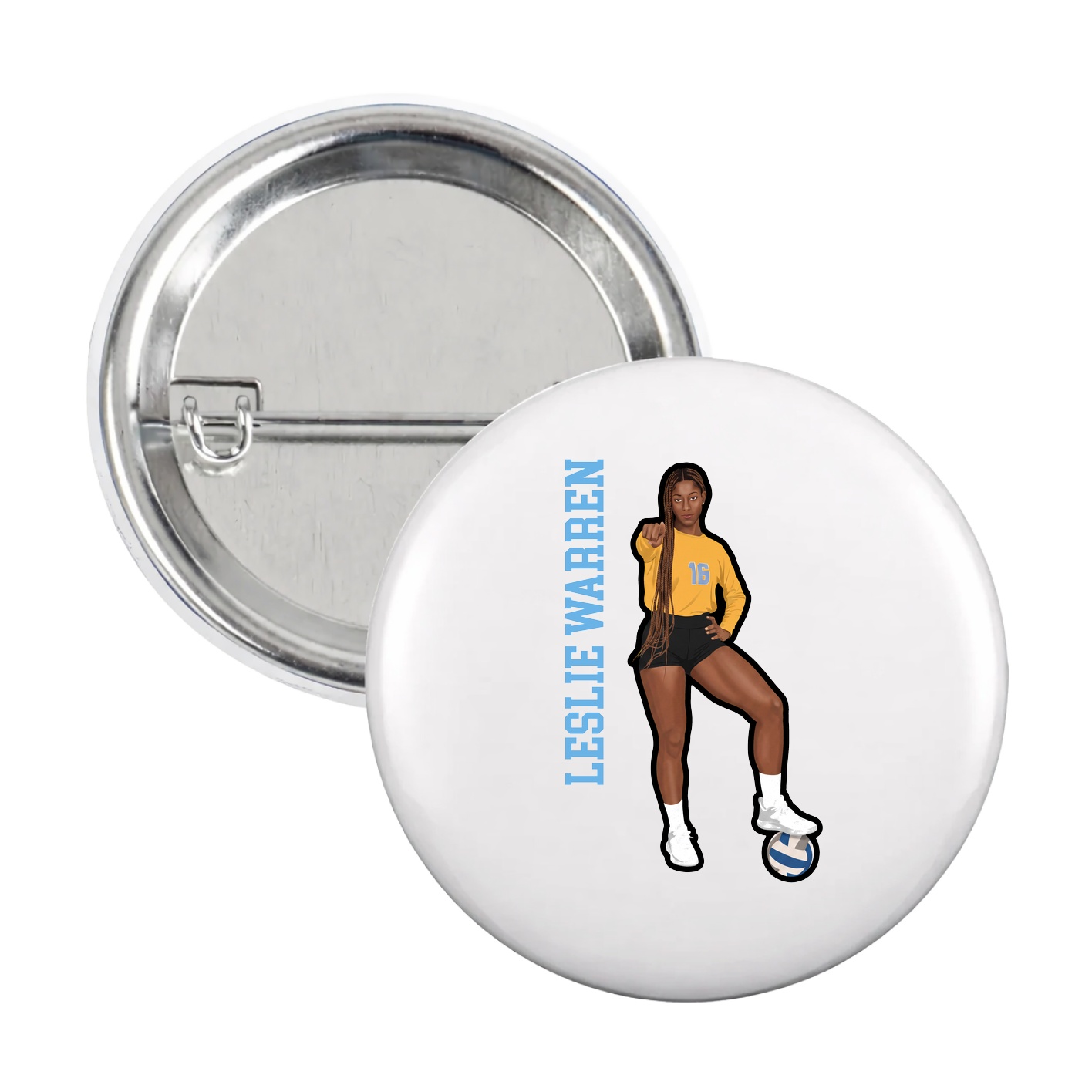 Game Day Button — Name Vertical in White