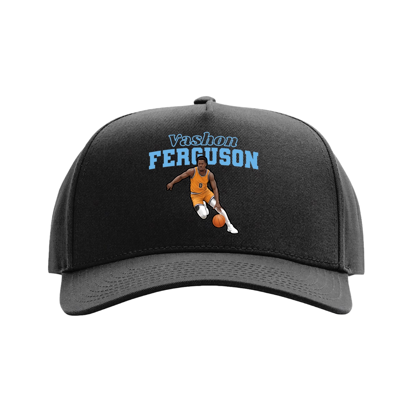 Full Fabric Five-Panel Champ Cap — Name Arch in Black