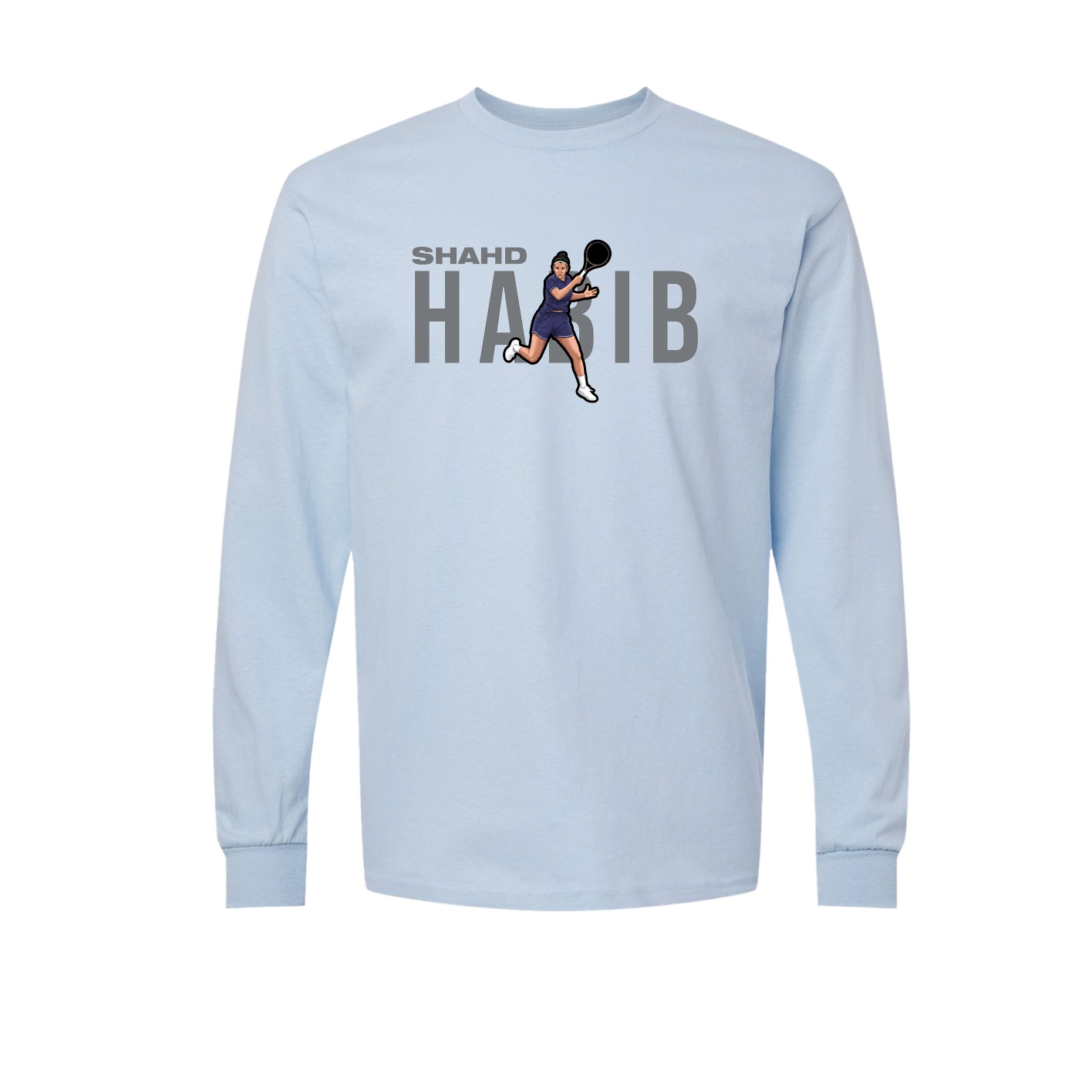 Long Sleeve Tee — Player Name in Light Blue