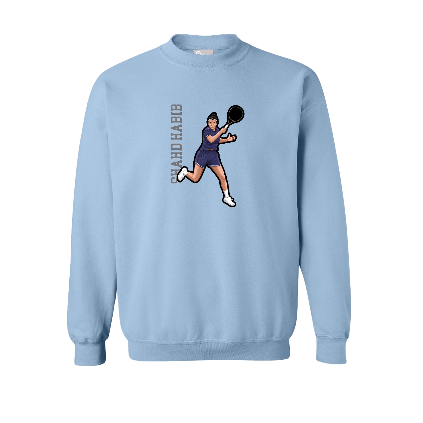 Fleece Crew — Name Vertical in Light Blue