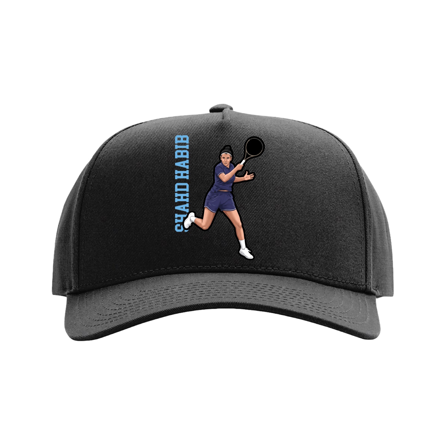 Full Fabric Five-Panel Champ Cap — Name Vertical in Black