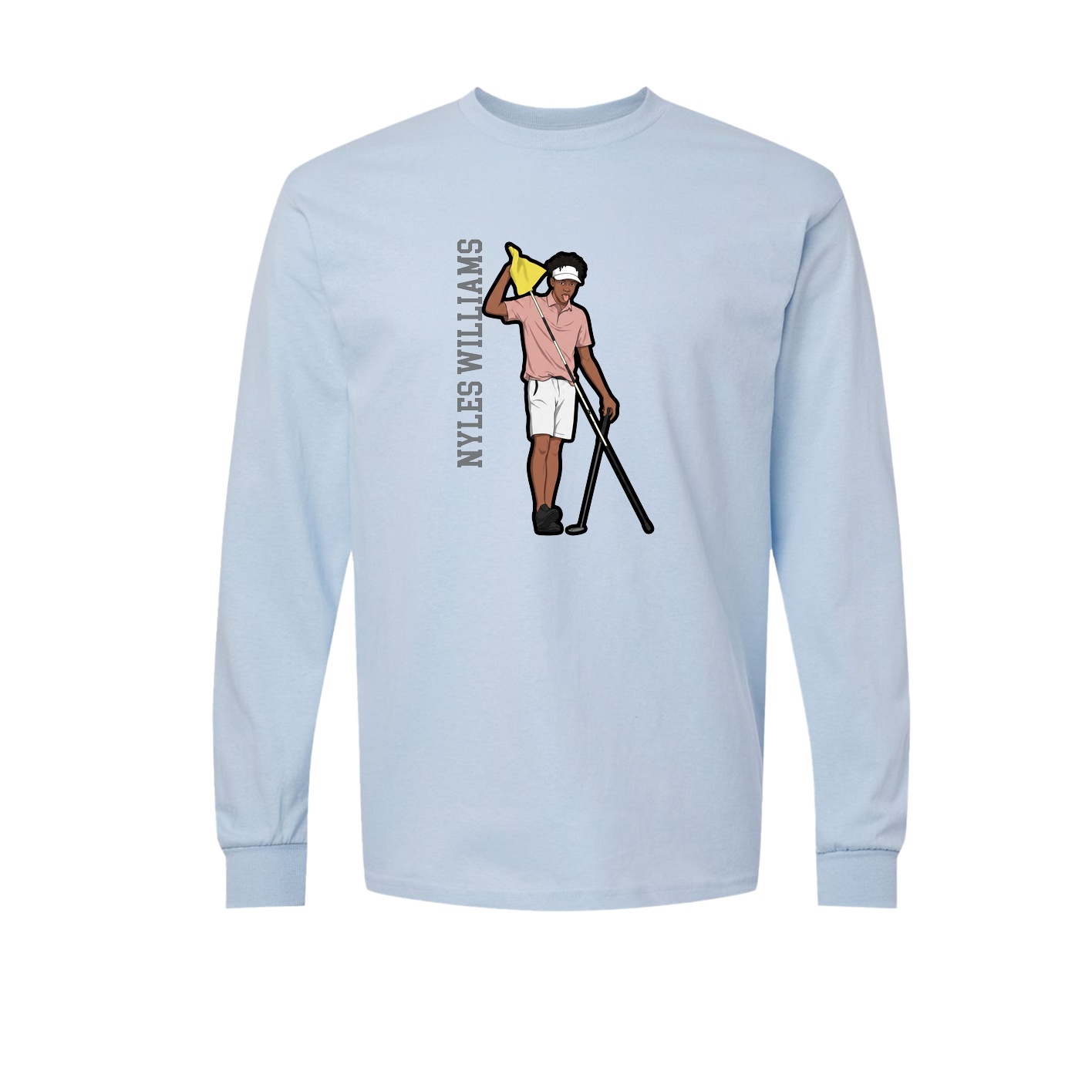 Long Sleeve Tee — Name Vertical in Light Blue
