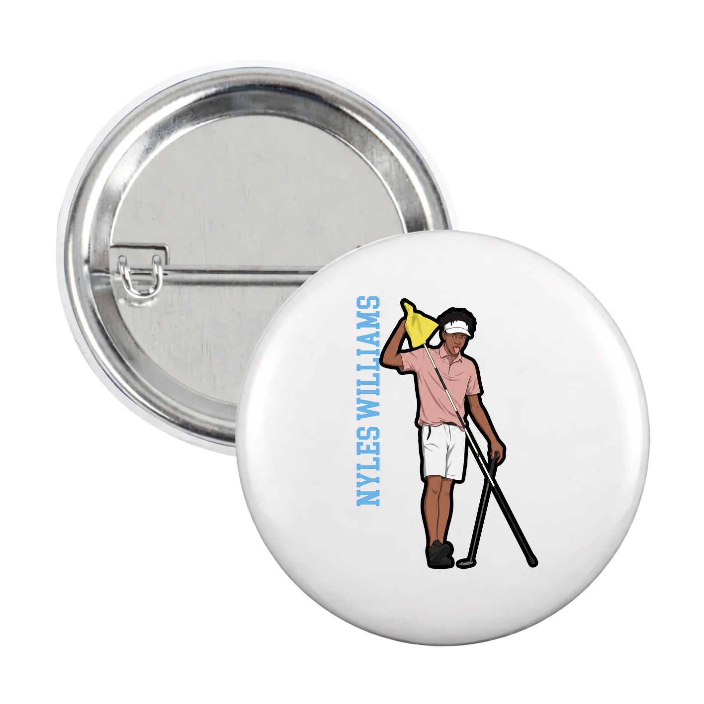 Game Day Button — Name Vertical in White