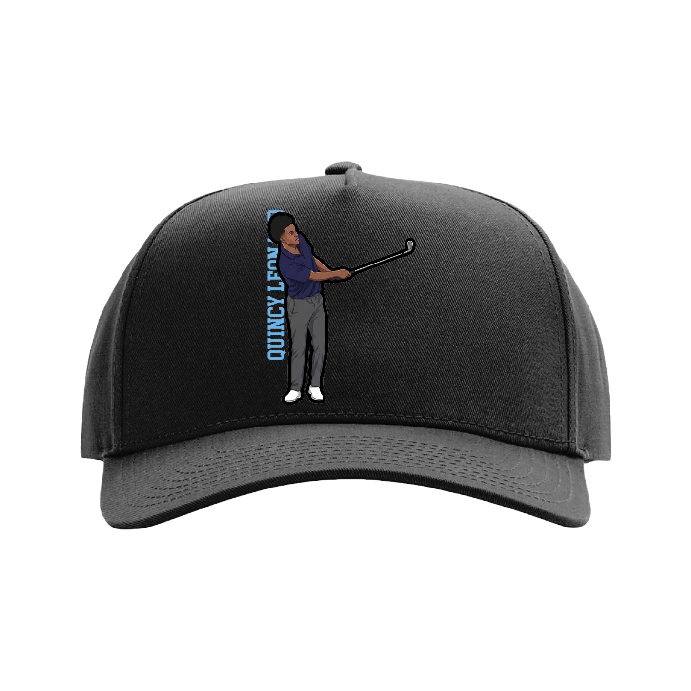 Full Fabric Five-Panel Champ Cap — Name Vertical in Black