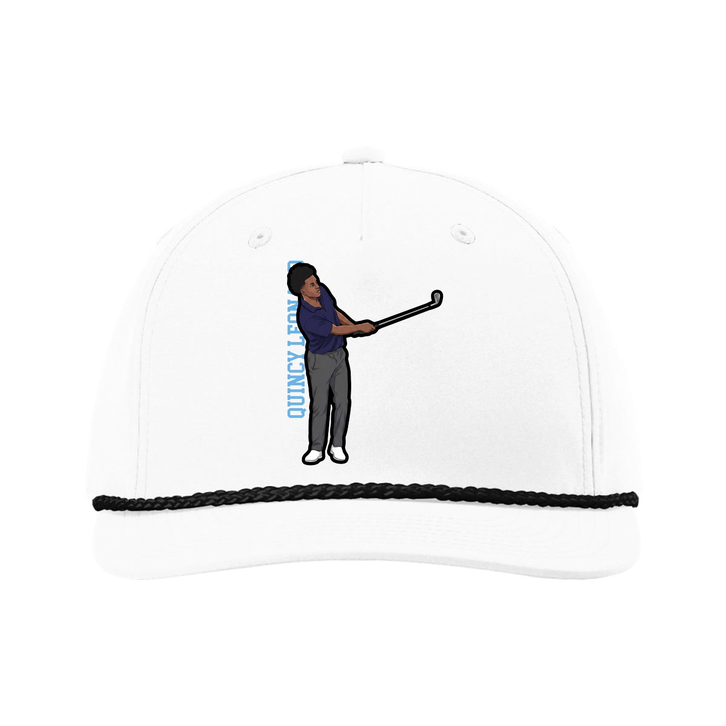 Five-Panel Classic Rope Cap — Name Vertical in White