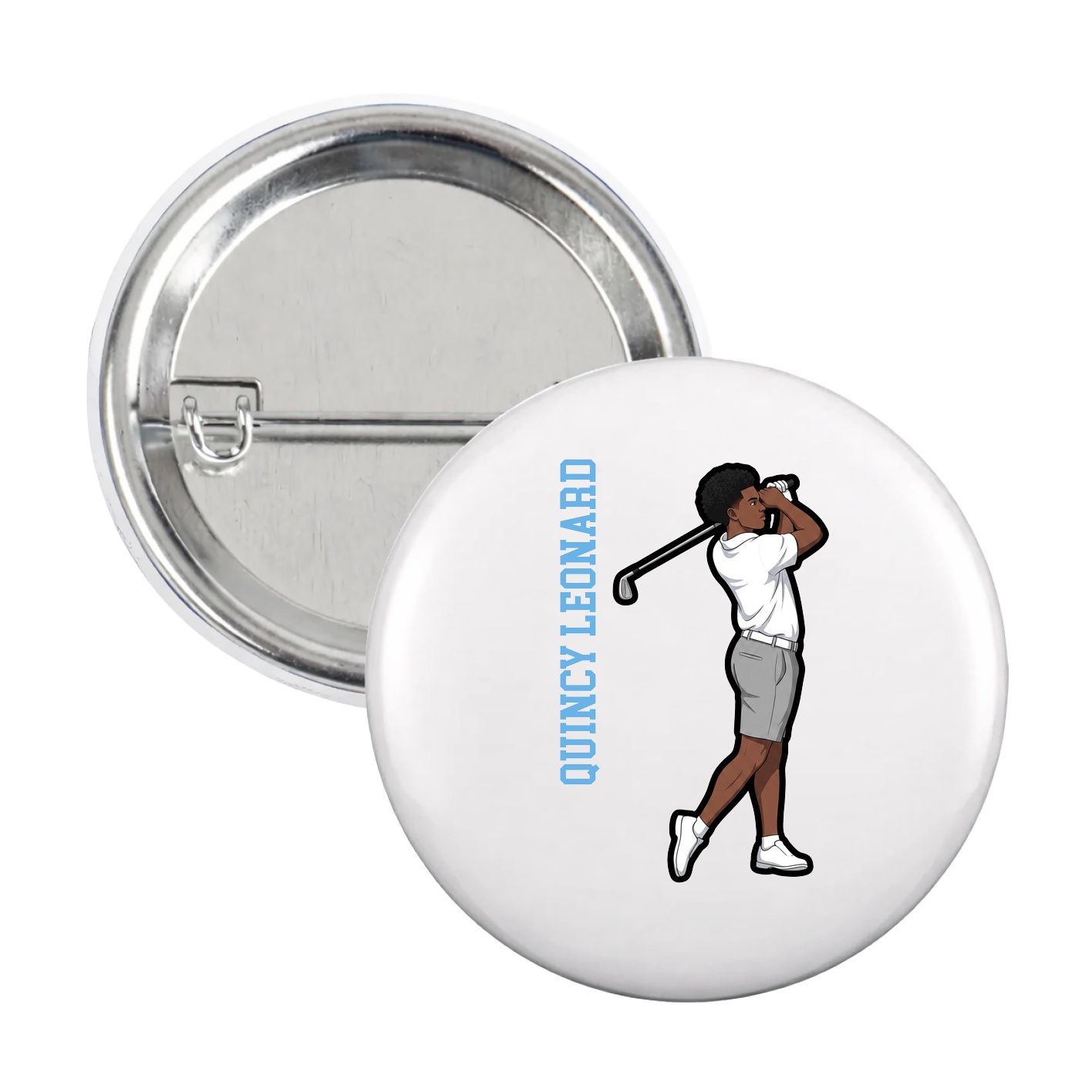 Game Day Button — Name Vertical in White