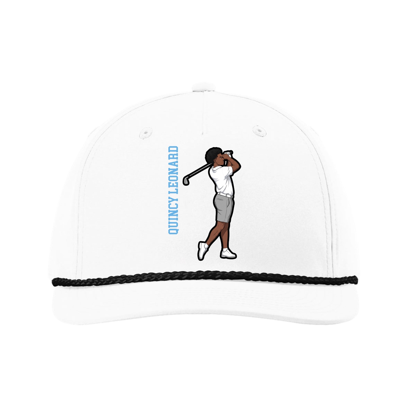 Five-Panel Classic Rope Cap — Name Vertical in White