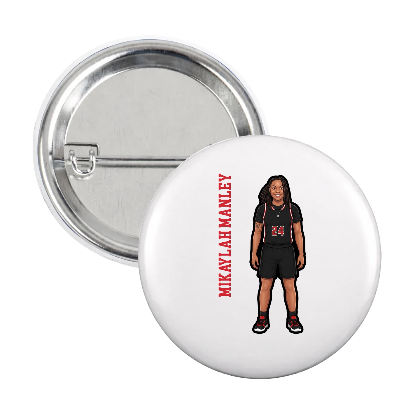 Game Day Button — Name Vertical in White