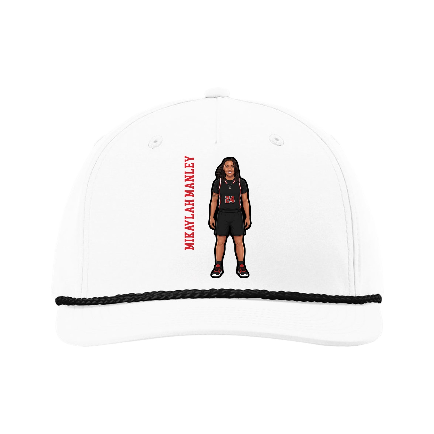 Five-Panel Classic Rope Cap — Name Vertical in White