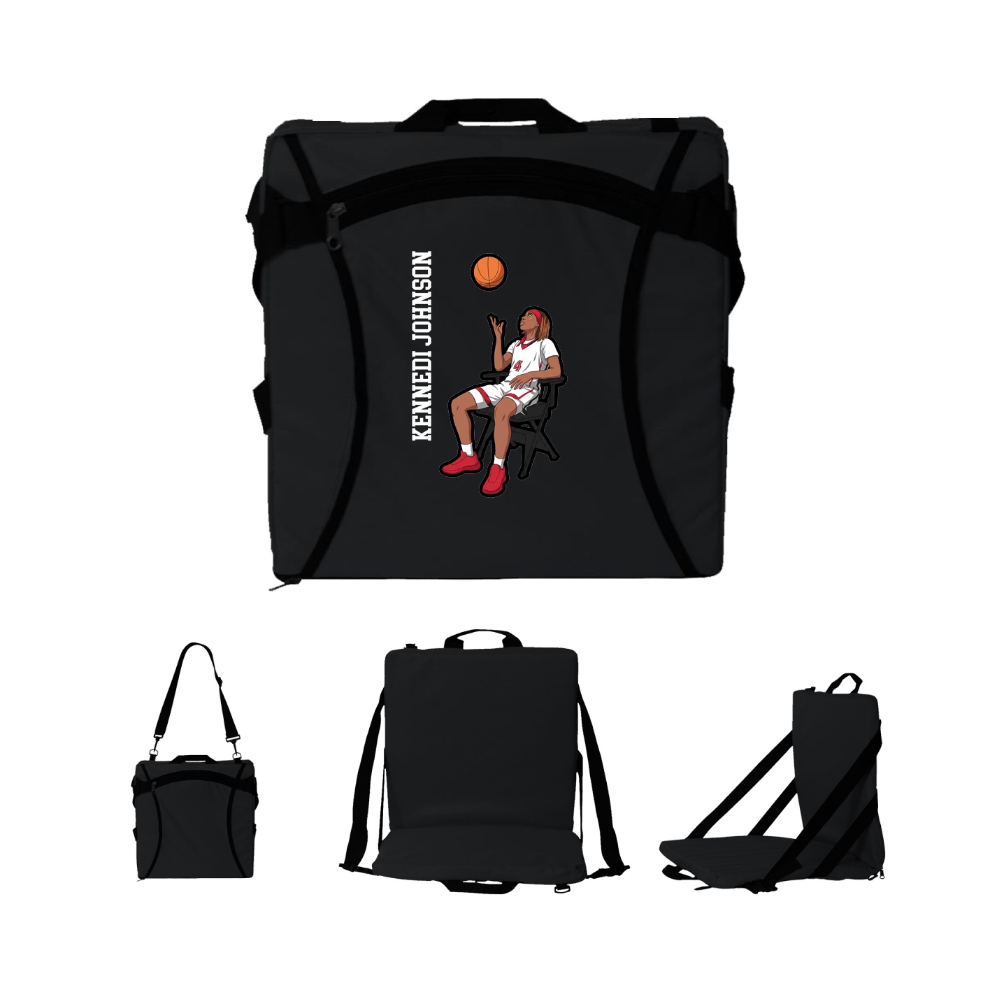 Folding Stadium Seat — Name Vertical in Black