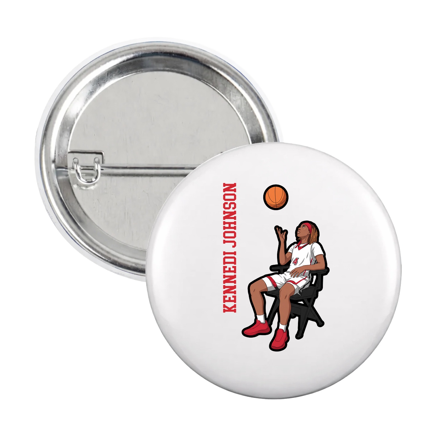 Game Day Button — Name Vertical in White