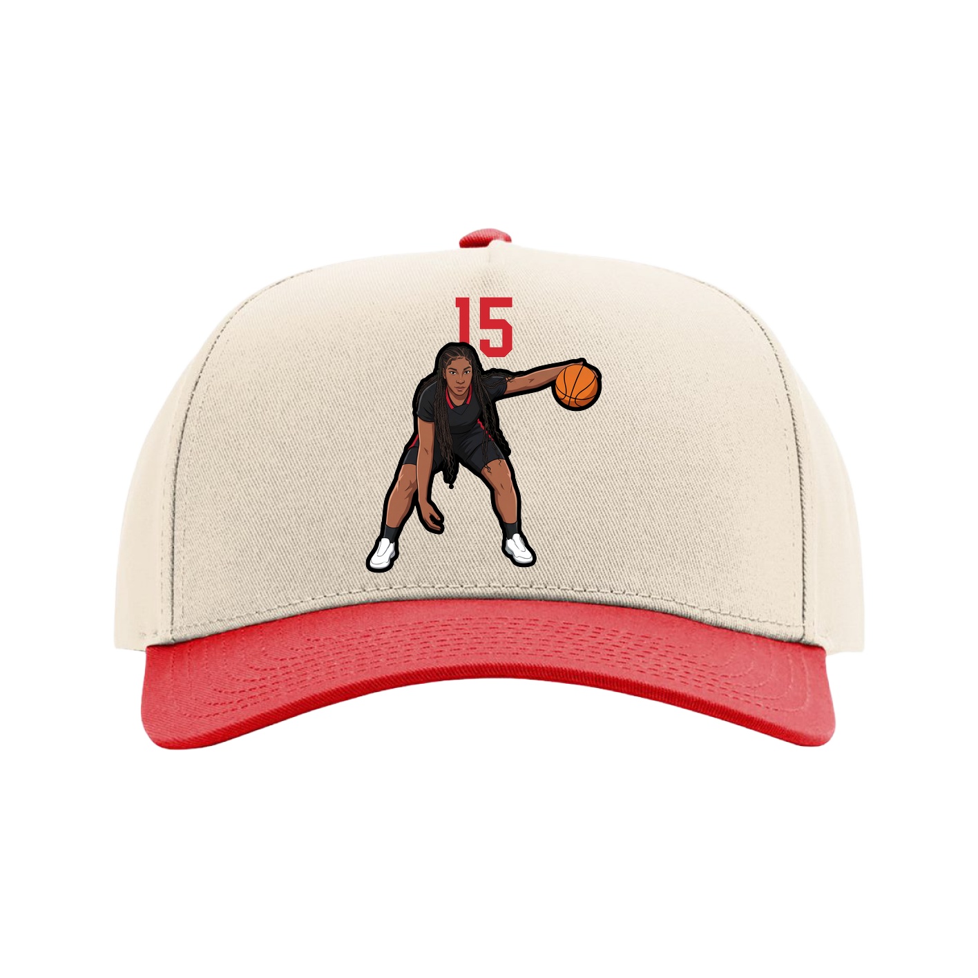 Full Fabric Five-Panel Champ Cap — Number Top in Cream/Red