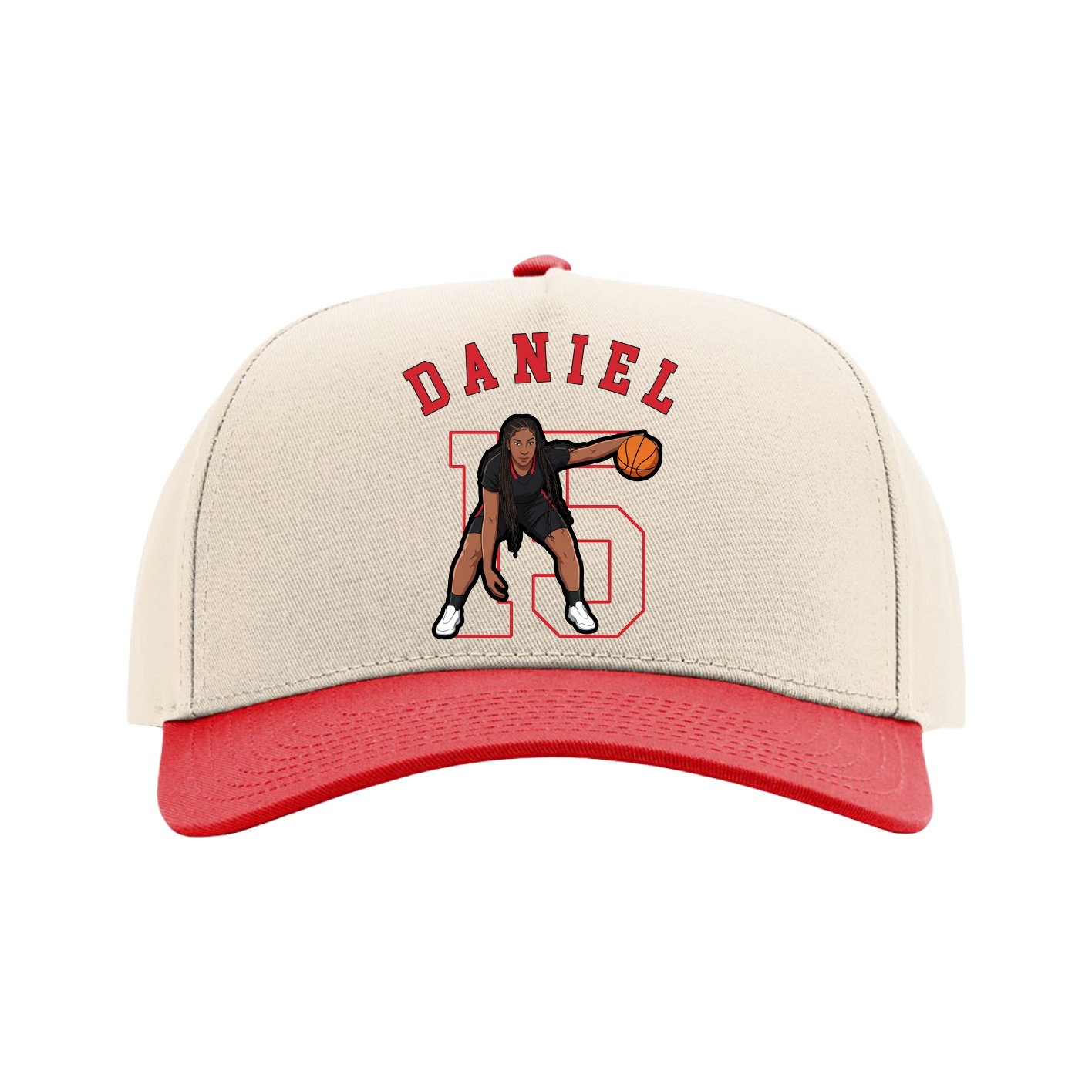 Full Fabric Five-Panel Champ Cap — Shirsey Arch in Cream/Red