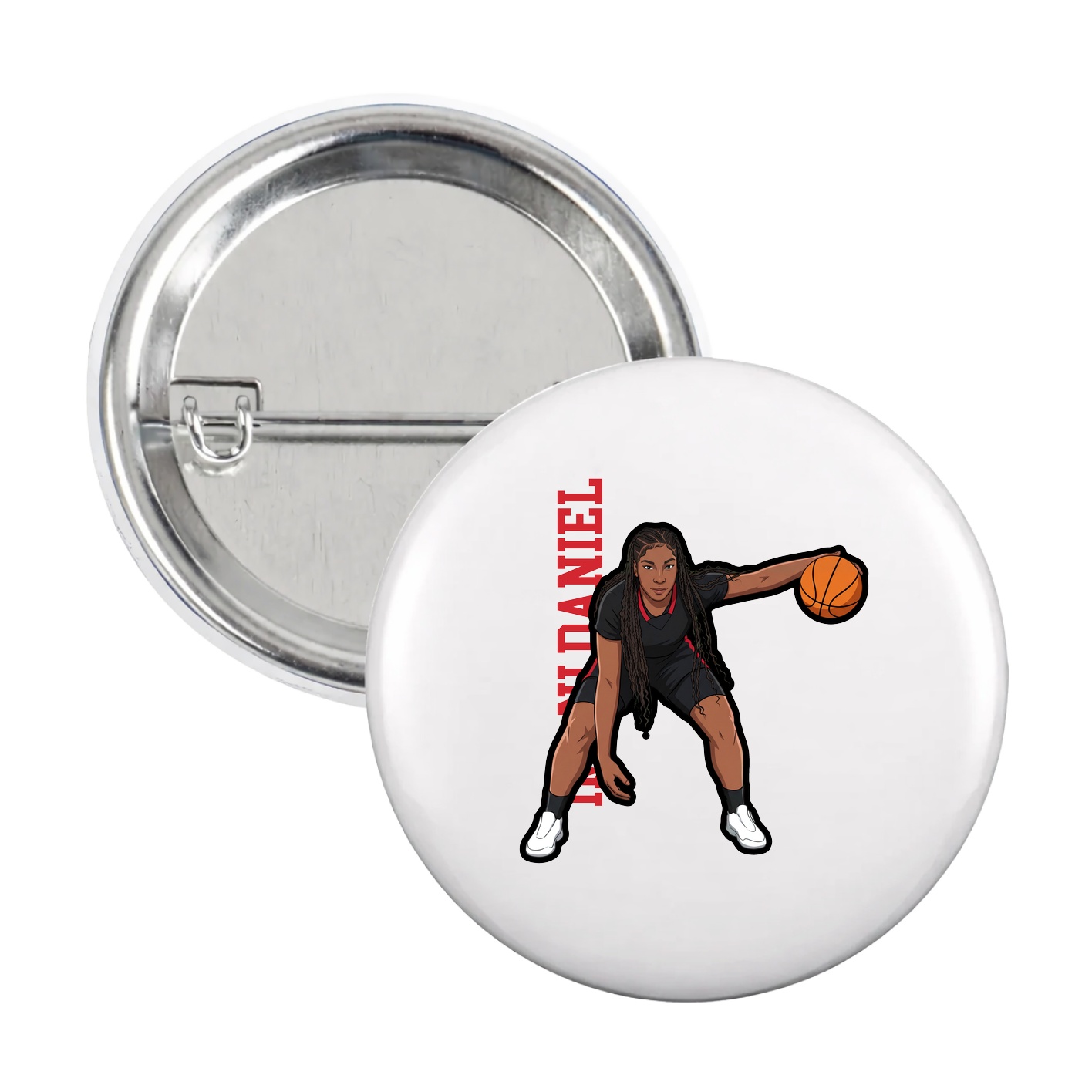 Game Day Button — Name Vertical in White
