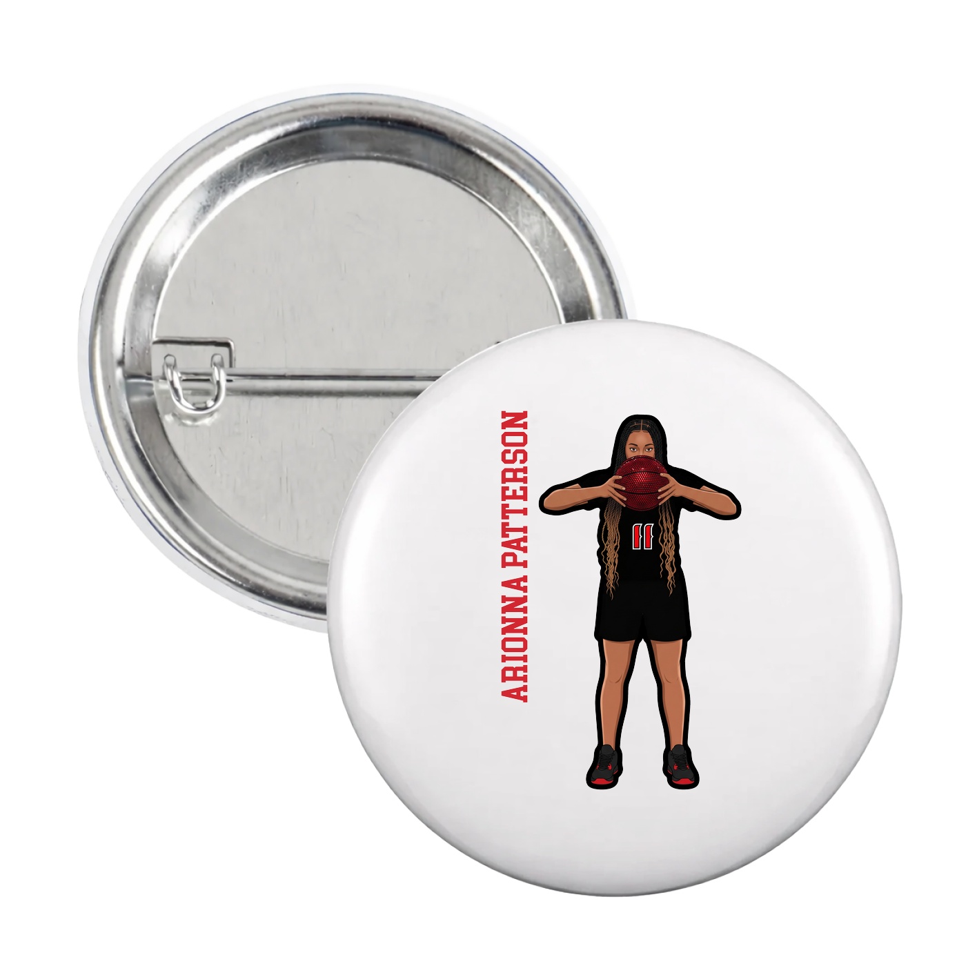 Game Day Button — Name Vertical in White