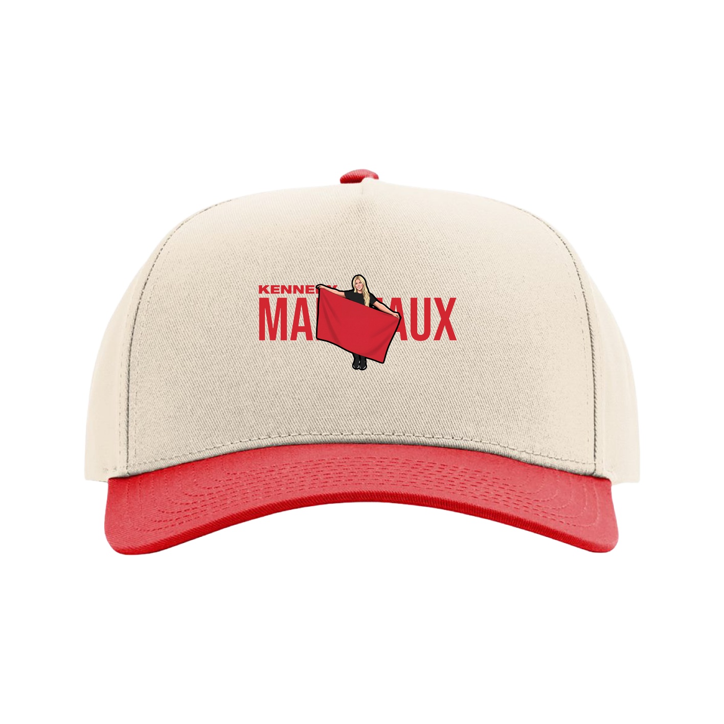 Full Fabric Five-Panel Champ Cap — Player Name in Cream/Red