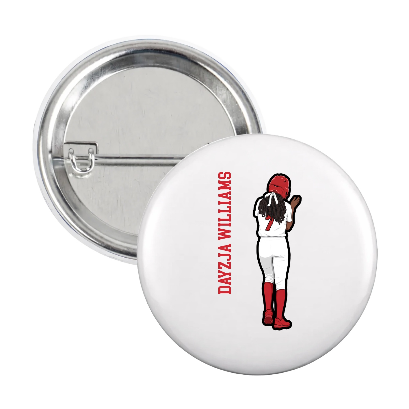 Game Day Button — Name Vertical in White