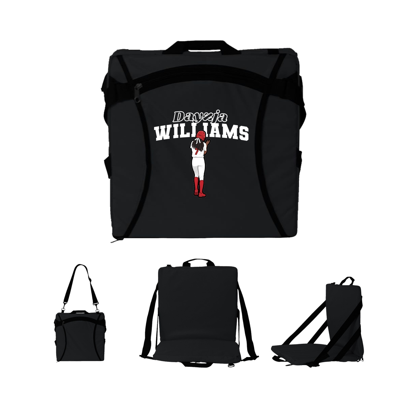 Folding Stadium Seat — Name Arch in Black