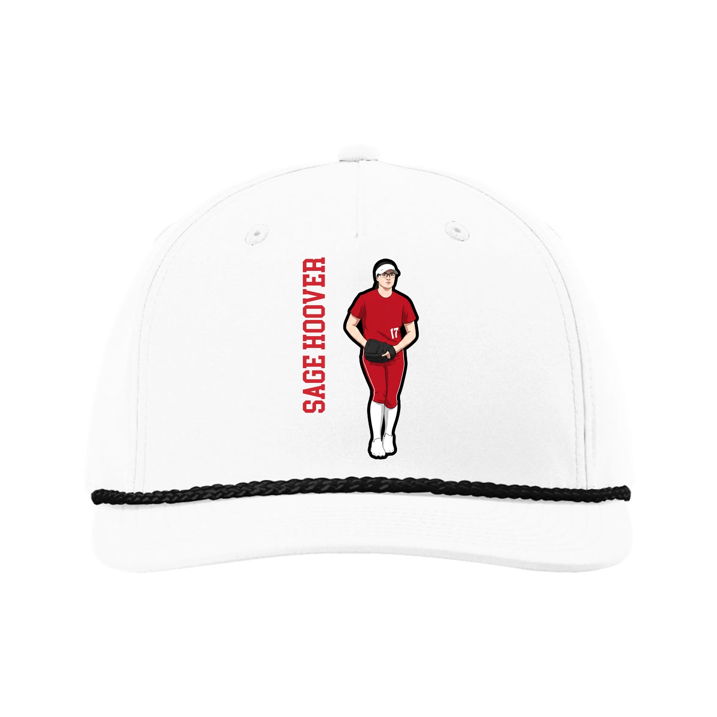 Five-Panel Classic Rope Cap — Name Vertical in White