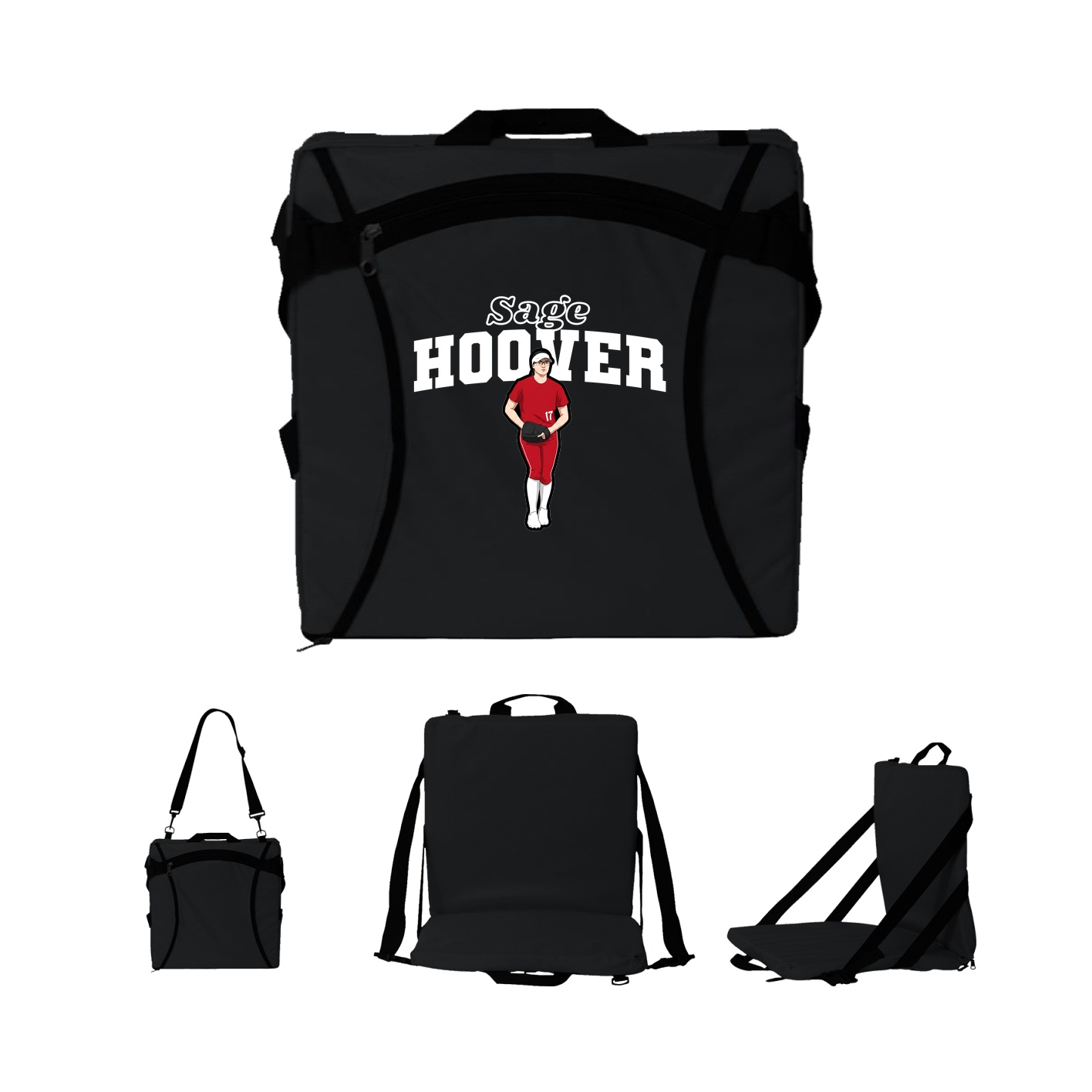 Folding Stadium Seat — Name Arch in Black