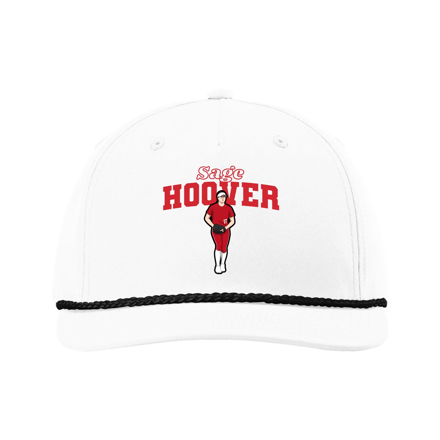 Five-Panel Classic Rope Cap — Name Arch in White