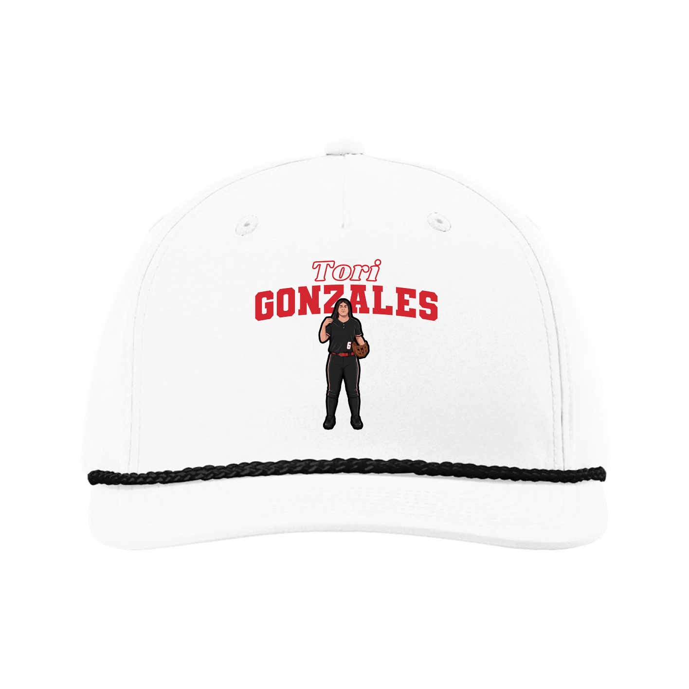 Five-Panel Classic Rope Cap — Name Arch in White