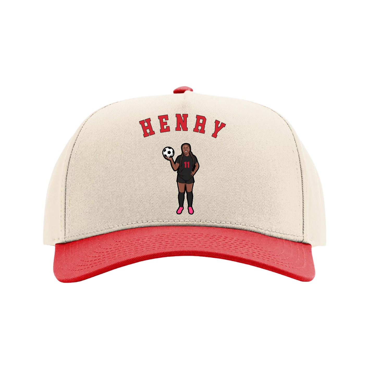 Full Fabric Five-Panel Champ Cap — Shirsey Arch in Cream/Red