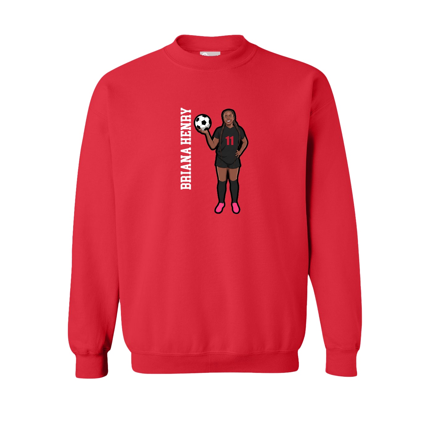 Fleece Crew — Name Vertical in Red