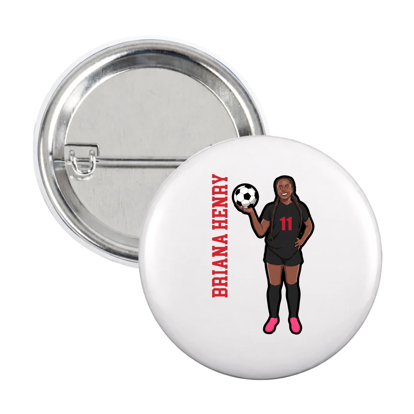 Game Day Button — Name Vertical in White