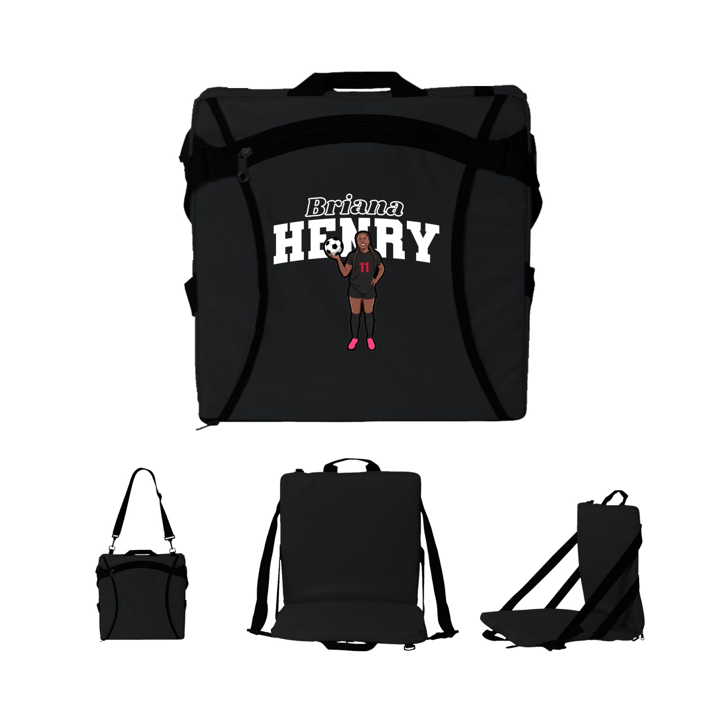 Folding Stadium Seat — Name Arch in Black