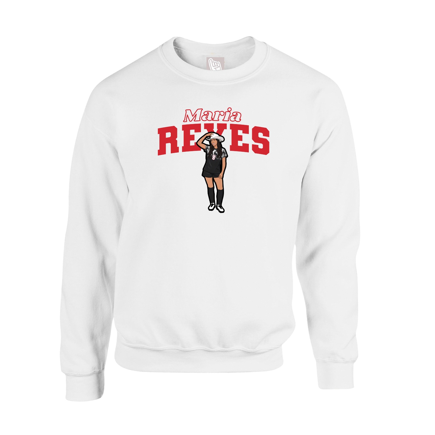 Fleece Crew — Name Arch in White