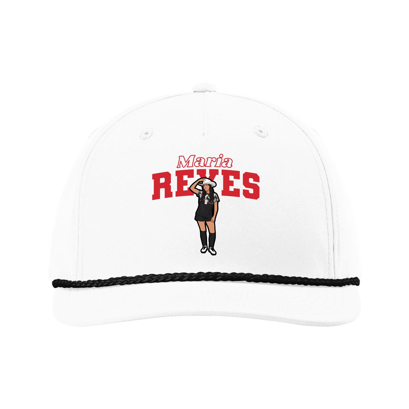 Five-Panel Classic Rope Cap — Name Arch in White