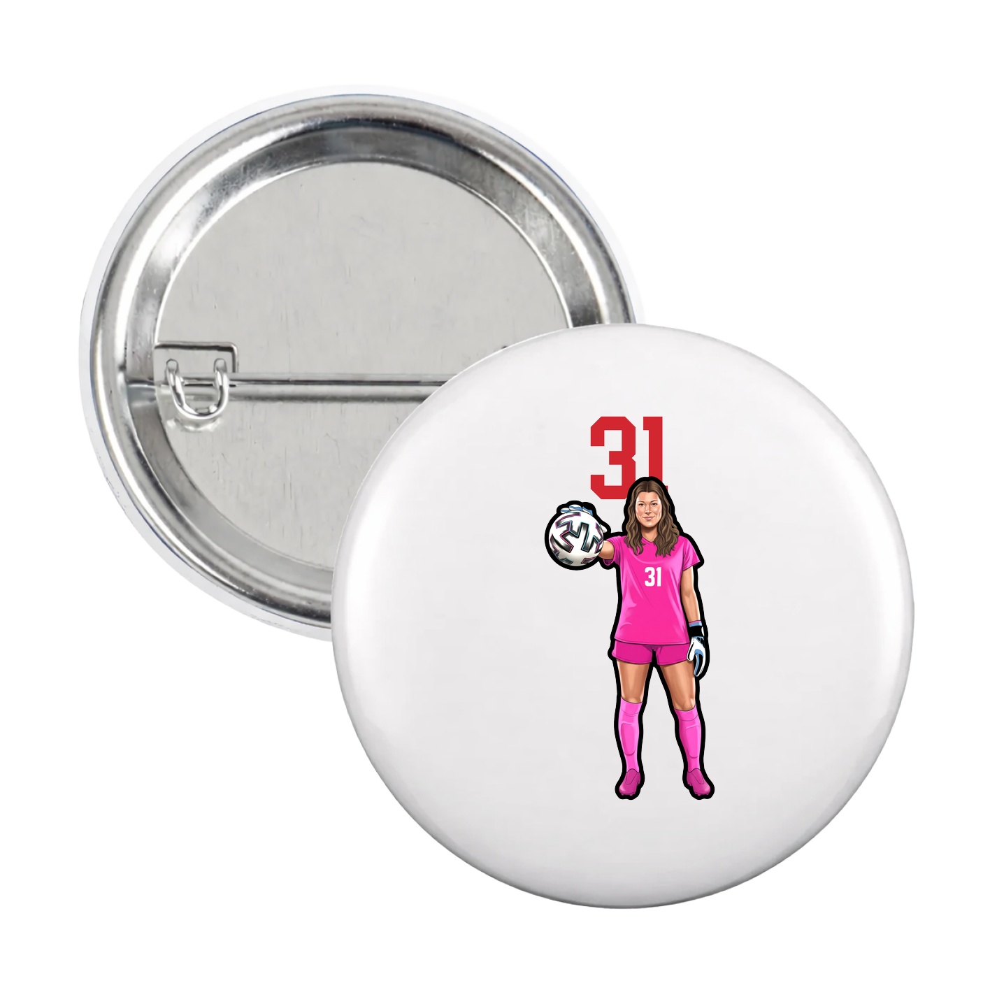 Game Day Button — Number Top in White