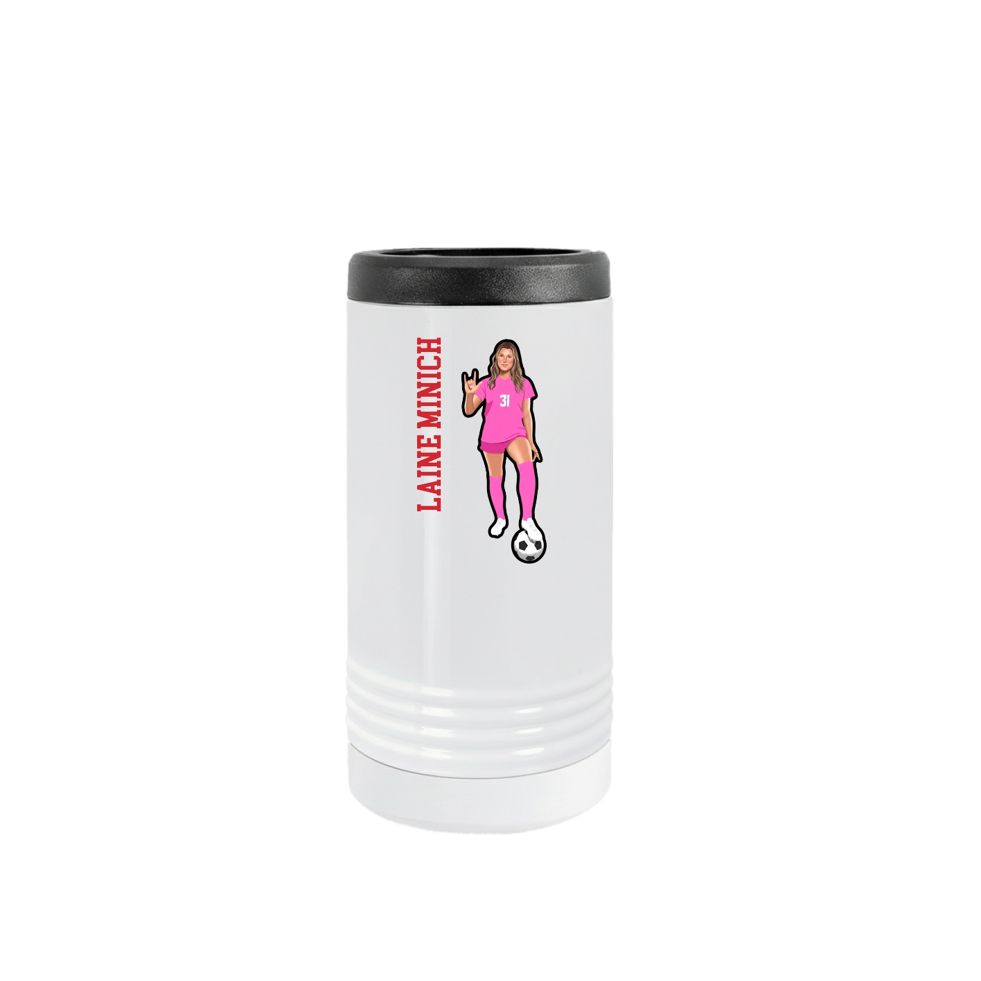 Slim Beverage Holder — Name Vertical in White